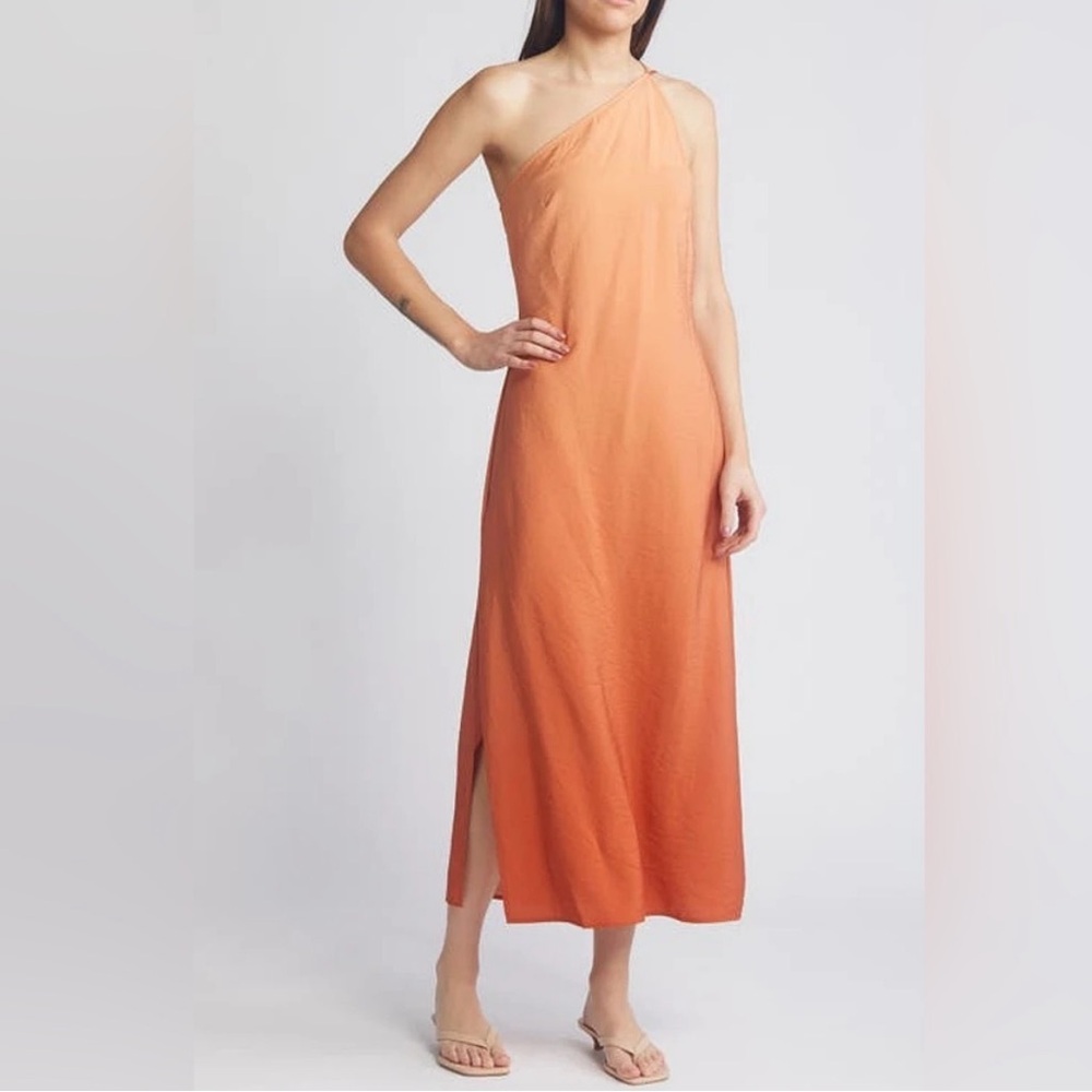 NWT Madewell One-Shoulder Midi Slip Dress in Dark Copper